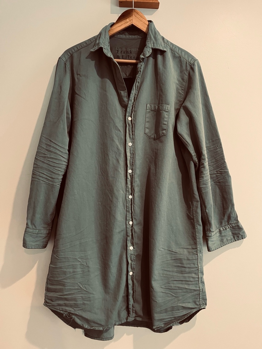 Frank & Eileen Thyme Mary Shirt Dress Size Medium Army Olive Green Minimalist